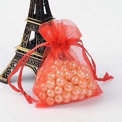 Red Organza Gift Bags with Drawstring, Jewelry Pouches, Wedding Party Christmas Favor Gift Bags, Red, 7x5cm