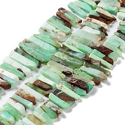 Chrysoprase Natural Chrysoprase Beads Strands, Rectangle, 19~42x6.5~9x5.5~7mm, Hole: 0.9mm, about 61~62pcs/strand, 16.73''~17.09''(42.5~43.4cm)