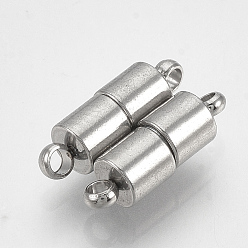 Stainless Steel Color 201 Stainless Steel Magnetic Clasps with Loops, Column, Stainless Steel Color, 13x4mm, Hole: 1mm