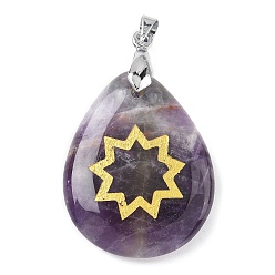 Аметист Подвески из натурального аметиста , с реечной обшивкой латунными выводами, без кадмия и без свинца, подвеска в виде капли и звезды, 31x25x5~7 мм, отверстие : 4.5x4 мм