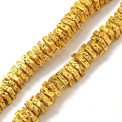 с Золотистым Покрытием Гальванические бусины из натуральной лавы, квадратный, с золотым покрытием, 3x3x1~1.5 мм, отверстие : 1 мм, около 280 шт / нитка, 15.20'' (38.6 см)