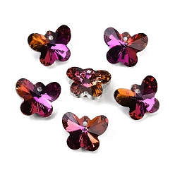 Фуксин Стеклянные подвески, точка назад и задняя пластина, граненые, бабочки прелести, фуксиново-красные, 14x17.5x9 мм, отверстие : 1.6 мм