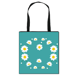 Turquoise Daisy Flower Printed Polyester Shoulder Bag, Rectangle, Turquoise, 39.5x39cm