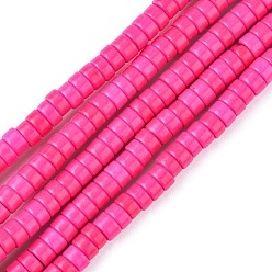 Deep Pink Synthetic Turquoise Beads Strands, Heishi Beads, Dyed, Flat Round/Disc, Deep Pink, 6x3mm, Hole: 1mm, about 135pcs/strand, 15.75 inch