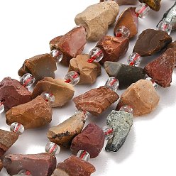 Ocean Jasper Natural Ocean Jasper Beads Strands, Raw Rough, Nuggets, with Seed Beads, 8~19x7~10x6~8mm, Hole: 1mm, about 28~30pcs/strand, 15.16''(38.5cm)~15.94''(40.5cm)