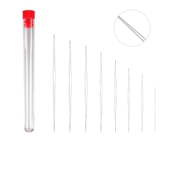 Red Stainless Steel Collapsible Big Eye Beading Needles, Seed Bead Needle, with Storage Tube, Red, 45~160x15mm, 9pcs/set