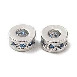 Темно-Голубой Латунные шарики циркония кубической, долговечный, без свинца и без кадмия, платина, колонка, глубокое синее небо, 6x3 мм, отверстие : 2.5 мм