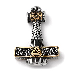 Antique Silver & Antique Golden Ion Plating(IP) Viking 304 Stainless Steel Pendants, Thor's Hammer with Valknut Charm, Antique Silver & Antique Golden, 47x33.5x9mm, Hole: 5mm