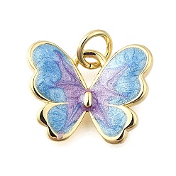 Светло-Голубой Латунь эмаль прелести, бабочки прелести, без свинца и без кадмия, стойки покрытие, долговечный, с целью перехода в кольце, реальный 18 k позолоченный, Небесно-голубой, 14.5x15x3 мм, отверстие : 3 мм