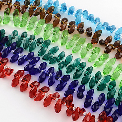 Mixed Color Faceted Teardrop Transparent Glass Bead Strands, Mixed Color, 12x6mm, Hole: 1mm, about 95~100pcs/strand, 15.7 inch