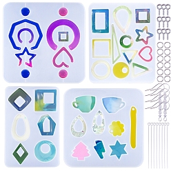 Mixed Color DIY Earring Makings, with Silicone Molds, Resin Casting Molds, For UV Resin, Epoxy Resin Jewelry Making, Iron Open Jump Rings and Iron Earring Hooks, Eye Pin, Mixed Color