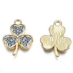 Сапфир Подвески из сплава , со стразами, без кадмия, без никеля и без свинца, клевер амулеты, золотой свет, сапфир, 18.5x14x2 мм, отверстие : 1.8 мм