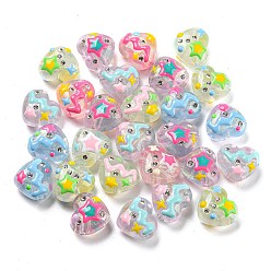 Mixed Color Transparent Acrylic Beads, with Enamel and Rhinestone, Heart, Mixed Color, 16.1x18x9.9mm, Hole: 3.5mm