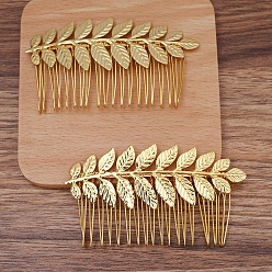 Golden Iron Hair Comb Findings, Leaf, Golden, 32x89mm