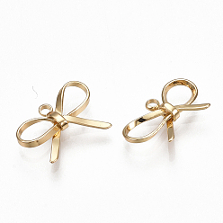 Real 18K Gold Plated Brass Charms, Bowknot, Real 18K Gold Plated, 10.5x16x3mm, Hole: 1.2mm