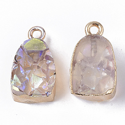 Clear AB Druzy Resin Pendants, with Edge Light Gold Plated Iron Loops, AB Color Plated, Clear AB, 17.5x10x8mm, Hole: 1.8mm