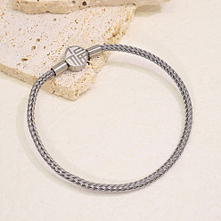 Silver Adjustable Chinese Style Fortune 304 Stainless Steel Braided Steel Wire Bracelets for Women, Silver, 7.87 inch(20cm)