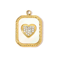 Белый 304 из нержавеющей стали горный хрусталь подвески, сердце прелести, с оболочкой, ионное покрытие (ip), реальный 18 k позолоченный, белые, 18x13 мм