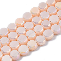 Wheat Electroplate Glass Beads Strands, AB Color Plated, Faceted, Flat Round, Wheat, 5.5x6x3.5mm, Hole: 1.2mm, about 98~100pcs/strand, 19.84~21.65 inch(50.4cm~55cm)