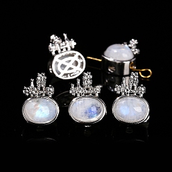 Rainbow Moonstone Бусины из натурального радужного лунного камня, со сплавочной фурнитурой, овальные, 10x13 мм
