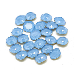 Sapphire DIY Pointed Back K9 Glass Rhinestone Cabochons, Random Color Back Plated or Raw(Unplated), Mocha Style,  Faceted, Flat Round, Sapphire, 6x3mm