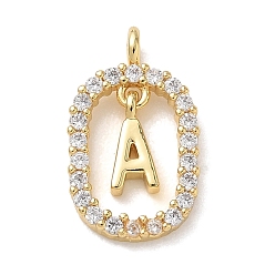 Настоящее золото 18K Латунные микропаве прозрачные подвески с фианитом, овальный подвеска с буквой А, стойки покрытие, долговечный, без кадмия и без свинца, реальный 18 k позолоченный, 18.5x11x3.8 мм, отверстие : 1.8 мм