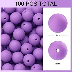 Medium Purple 100Pcs Silicone Beads Round Rubber Bead 15MM Loose Spacer Beads for DIY Supplies Jewelry Keychain Making, Medium Purple, 15mm