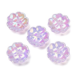 Purple Plating Opaque Acrylic Beads, Iridescent, Flower, Purple, 13x13x4mm, Hole: 1.5mm