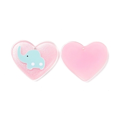 Pearl Pink Acrylic Pendants, with Enamel and Glitter Powder, Heart with Elephant Pattern, Pearl Pink, 26x29.5x2mm, Hole: 1.5mm