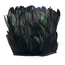 Black Rooster Feather Fringe Trimming, Costume Accessories, Dyed, Black, 5~7inch(127~178mm), about 10.94 Yards(10m)/Bag