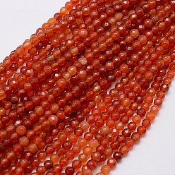 Red Agate Натуральный красный агат бисер нитей, граненые, окрашенные, круглые, огнеупорный кирпич, 4 мм, отверстие : 0.5 мм, около 91~93 шт / нитка, 15 дюйм