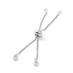 Real Platinum Plated Rack Plating Brass Box Chain Link Bracelet Making, Slider Bracelets, with Cubic Zirconia, Long-Lasting Plated, Real Platinum Plated, 14cm, Single Chain Length: about 7cm
