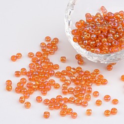 Золотистый Прозрачные радужные круглые стеклянные бусины, золотые, 6/0, 4 мм, отверстие: 1.5 мм, Около 495 шт / 50 г