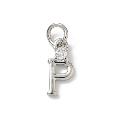 Letter P Латунные подвески из прозрачного кубического циркония, письмо амулеты, с целью перехода в кольце, стойки покрытие, долговечный, без свинца и без кадмия, платина, Письмо P, 12~12.5x3~10x2.3 мм, отверстие : 3.3 мм