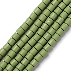Светло-зеленый Коричневый Ручной полимерные нити глины шарик, колонка, оливковый, 6.5x6 мм, отверстие : 1.2 мм, около 61 шт / нитка, 15.75 дюйм (40 см)