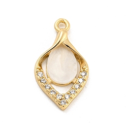Leaf Brass Micro Pave Clear Cubic Zirconia Pendants, with Acrylic, Leaf, 21x11.5x3.4mm, Hole: 1.5mm