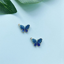 Blue Alloy Enamel Pendants, Butterfly Charms, Golden, Blue, 15.5x20mm