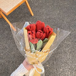 Красный Букет тюльпанов крючком для начинающих., Стартовый набор для вязания цветочных украшений с инструкцией, Подарок своими руками девушке-учителю, красные, 38x5 см