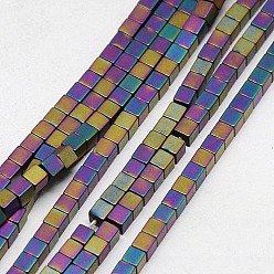 Multi-color Plated Electroplate Non-magnetic Synthetic Hematite Beads Strands, Frosted, Cube, Grade A, Multi-color Plated, 4x4x4mm, Hole: 1mm, about 88pcs/strand, 16 inch