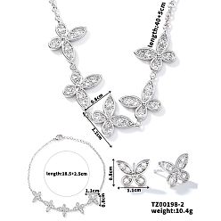Платина Модный комплект украшений в виде бабочки из латунного микропаве из прозрачного кубического циркония, комплект браслетов, серег и ожерелий, роскошные аксессуары, платина, показать на картинке