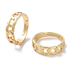 Real 18K Gold Plated Brass Adjustable Rings for Women, Curb Chains Shape, Real 18K Gold Plated, US Size 7 1/2(17.7mm)
