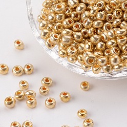 Golden Plated Electroplate Glass Seed Beads, Round Hole Rocailles, Golden Plated, 3.5~5.5x2.5~6.8mm, Hole: 1mm