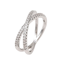 Платина Латунные микро проложить пальцев кольца кубического циркония, крест крест кольца, платина, 7 мм, внутренний диаметр: 18.4 мм