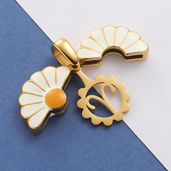 Aries Opened 304 Stainless Steel Pendants, with Enamel, Real 18K Gold Plated, Daisy with Twelve Constellation, Aries, 36x25x6mm
