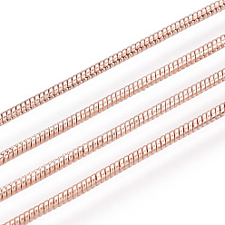 Розовое Золото Латунные цепочки змеи, с катушкой, пайки, без кадмия, без никеля и без свинца, розовое золото , 1.2 мм, около 9.84 футов (3 м) / рулон