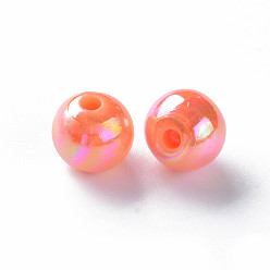 Coral Opaque Acrylic Beads, AB Color Plated, Round, Coral, 8x7mm, Hole: 2mm, about 1745pcs/500g