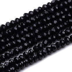 Black Transparent Glass Beads Strands, Faceted, Rondelle, Black, 2.5~3.1x1.5~2.2mm, Hole: 0.5mm, about 165~170pcs/strand, 16~17.5 inch