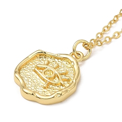 Golden Brass Pendants Necklaces for Women, Flat Round with Evil Eye, Golden, 17.52 inch(44.5cm)