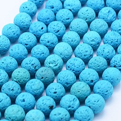 Light Blue Natural Lava Rock Beads Strands, Dyed, Round, Light Blue, 6mm, Hole: 1mm, about 62pcs/strand, 14.7 inch(37cm)