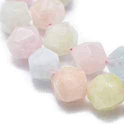 Morganite Natural Morganite Beads Strands, Faceted, Round, Star Cut Round Beads, 9~10mm, Hole: 1.2mm, 14.5 inch~15.9 inch(37~40.5cm), about 38~40pcs/Strand